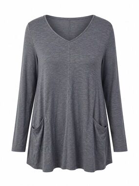 J. Jill Charcoal Gray V-Neck Long Sleeve Tunic with Pockets